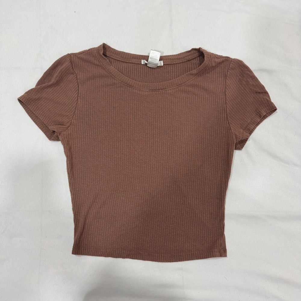 Bozzolo Brown Fitted Crop T-Shirt
